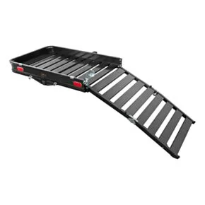 CURT 50" x 30" Black Aluminum Hitch Cargo Carrier with Ramp (Folding 2" Shank) #18112
