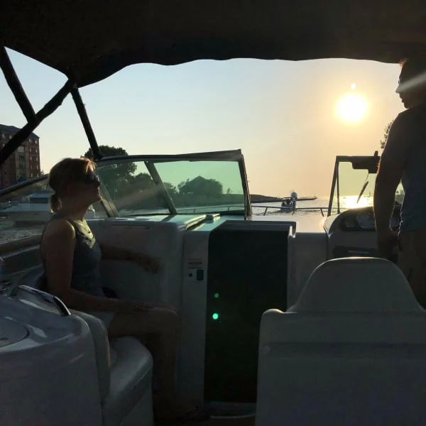 Boat Cockpit with Two Boaters Boat Cockpit with Two Boaters