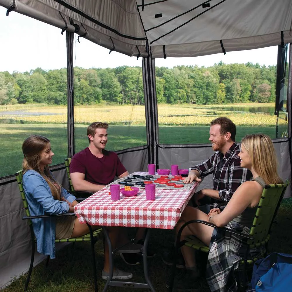 Family Sitting in an RV Screen Room