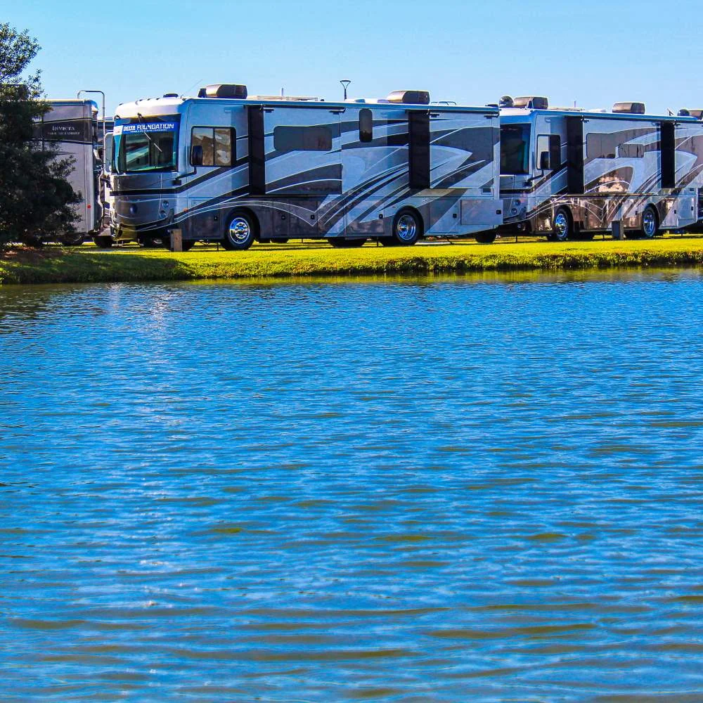 Motorhomes Parked by Lake
