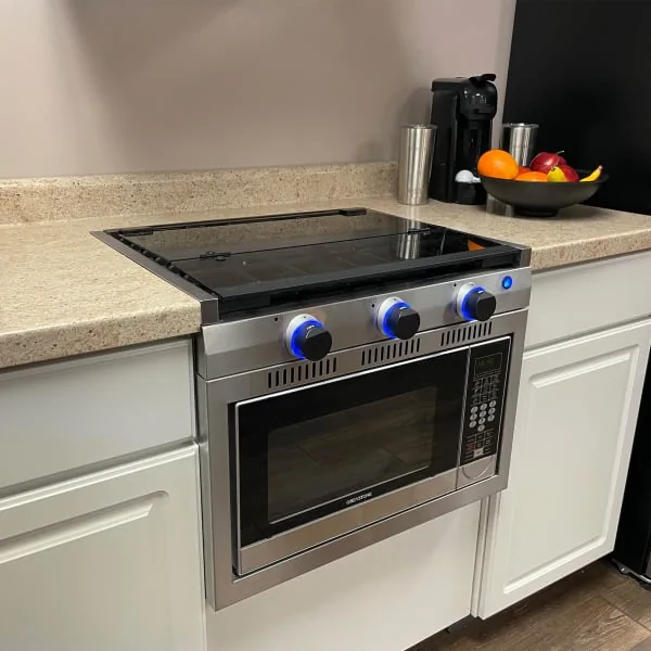 Way RV stove-cooktop combo for compact kitchen