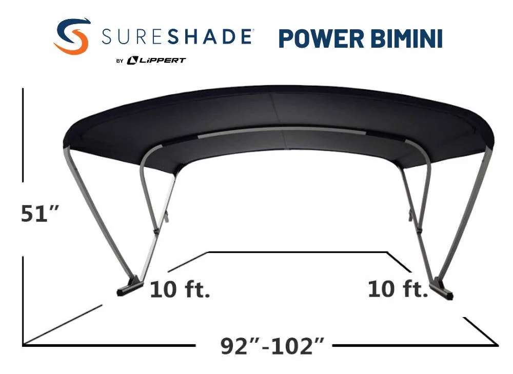 Power Bimini Measurements 92-102 in Wide 10 ft Long