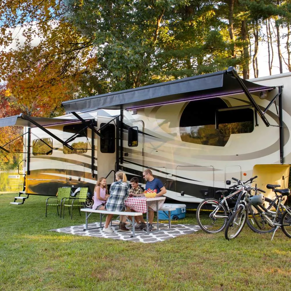 RV camper parts set up campsite