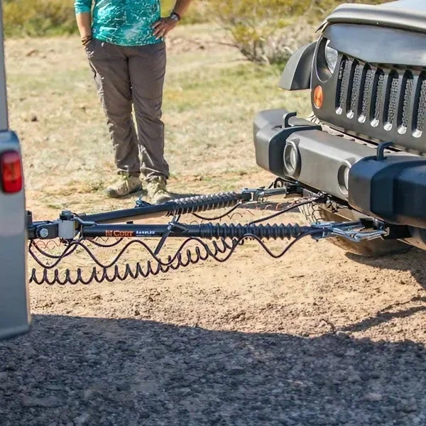 CURT Rambler Tow Bar Hitched to Jeep Wrangler RV