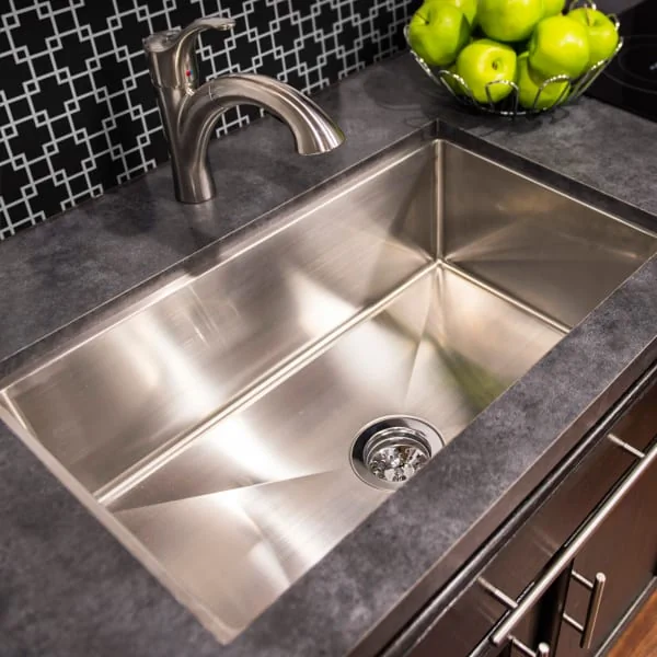 Large stainless steel RV kitchen sink and faucet