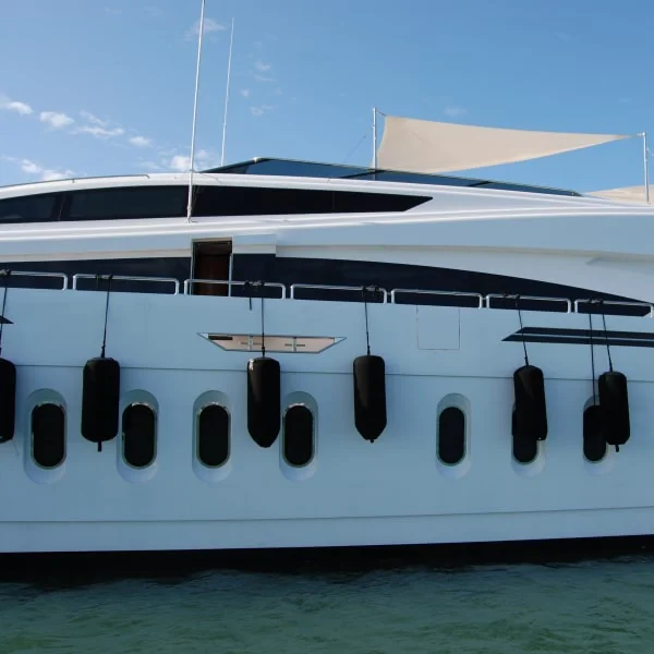 Large boat fenders on a yacht
