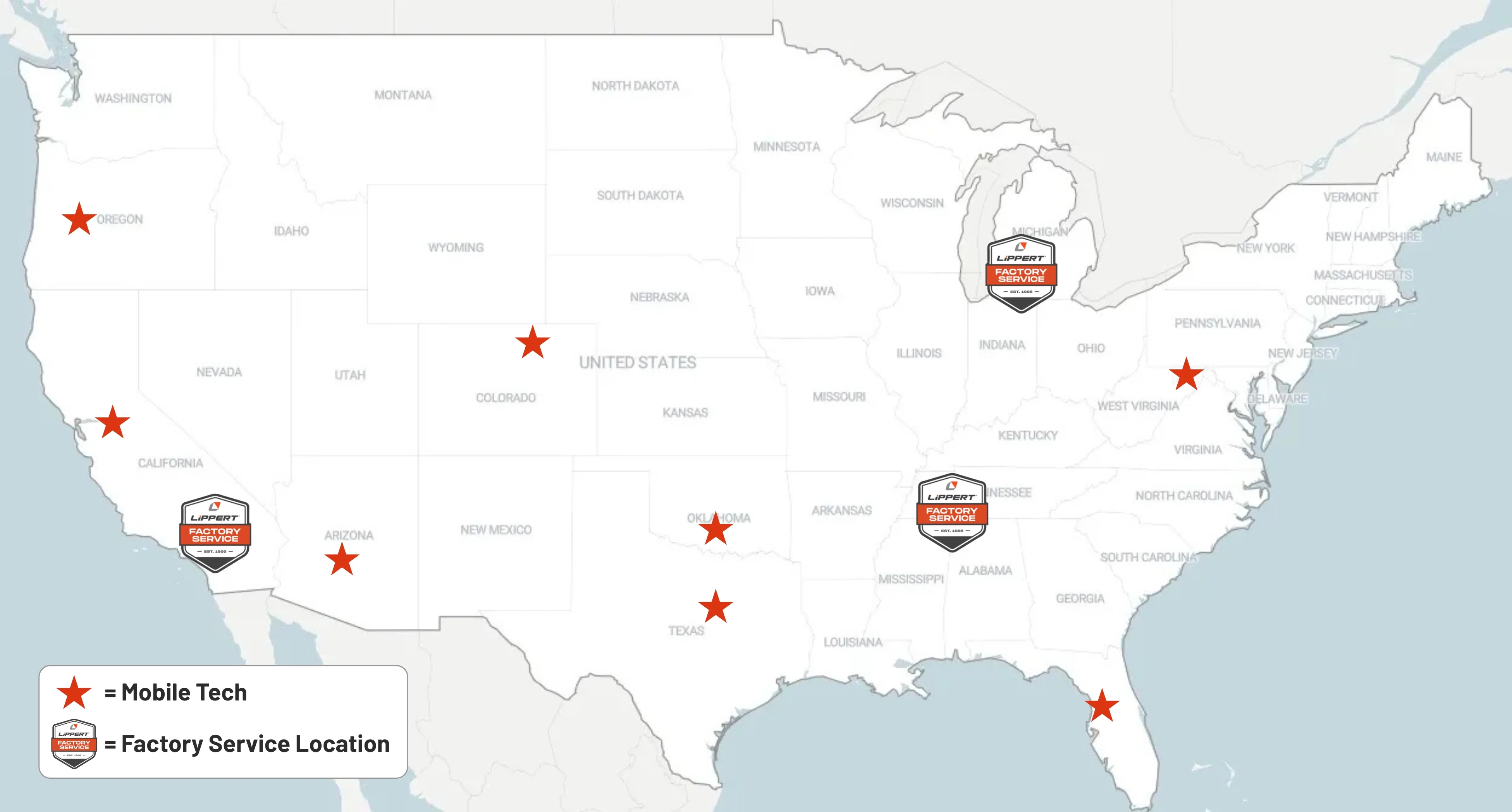 Lippert Factory Service map