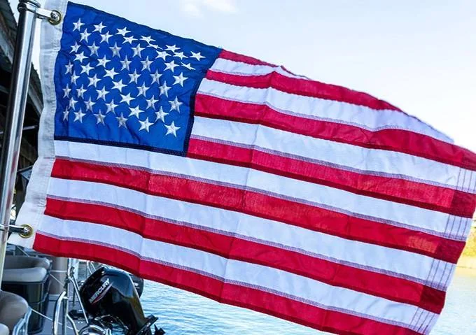 American Flag Flying on Pontoon Boat American Flag Flying on Pontoon Boat