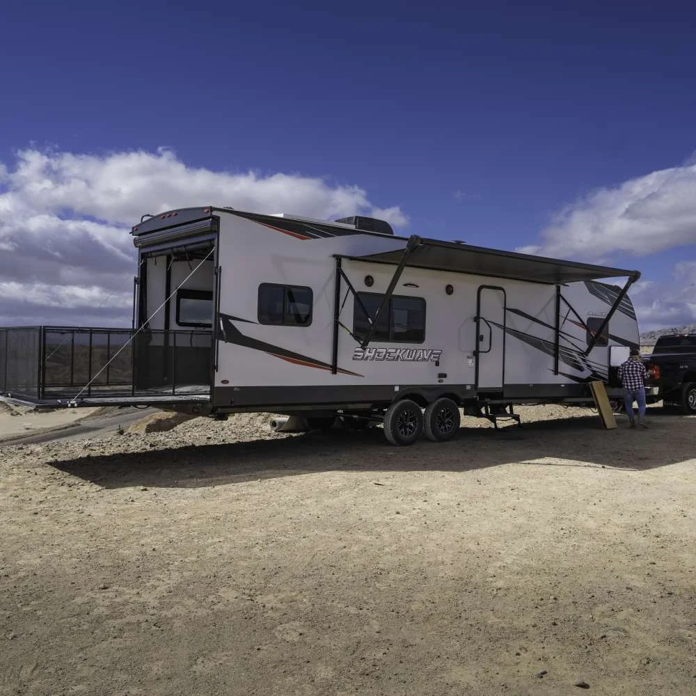 Toy Hauler Open Garage Deck Parked