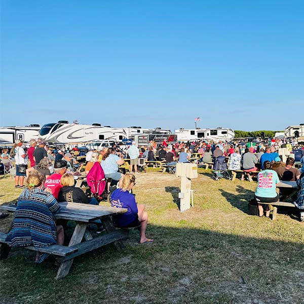 RV owners gathered at a Grand Design rally