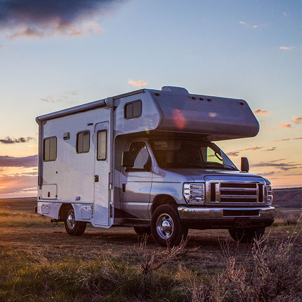 Class C Motorhome Open Plain at Sunset