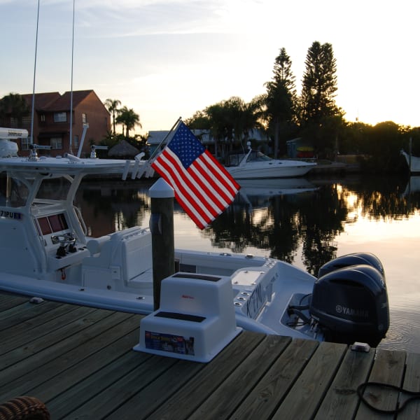 Dock Steps by Boat at Sunset