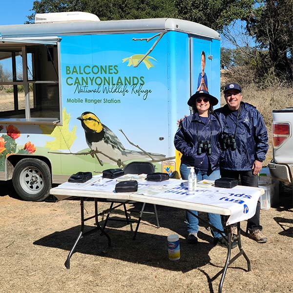 Donna and Vic work camping in Balcones Canyonlands