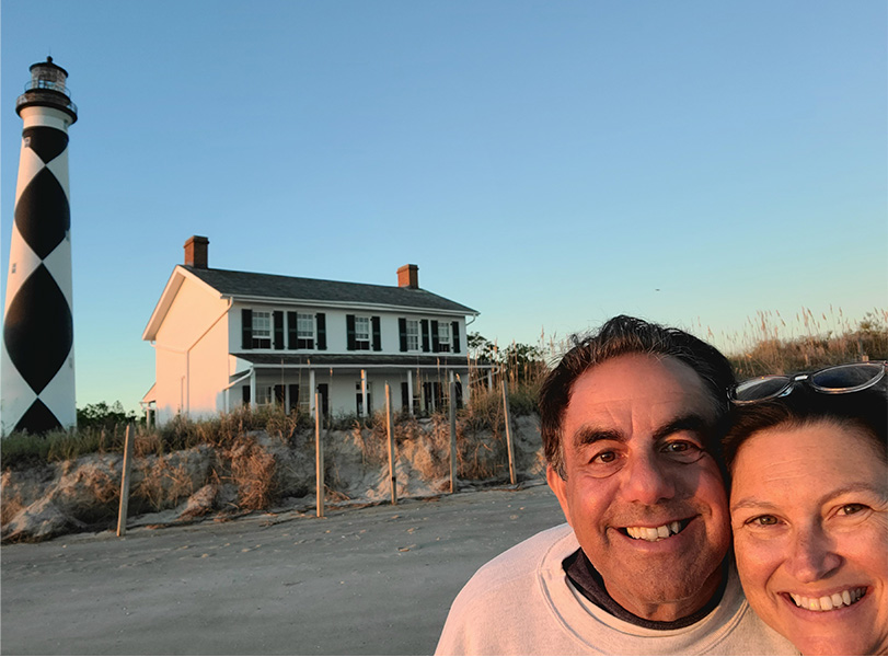 Donna Weathers and Vic Mulieri at a lighthouse on the beach