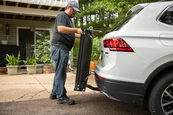Folding Shank Aluminum Cargo Carrier Hitch Folded Up