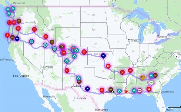 Map of first year RV travels