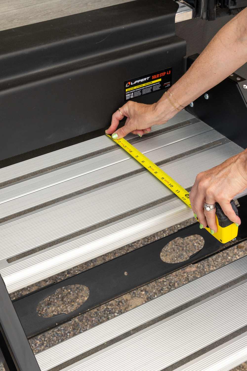 Measuring RV step depth with a tape measure