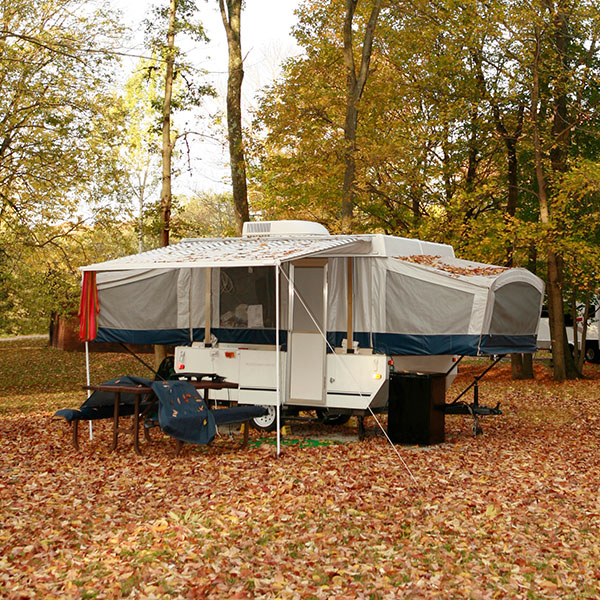 Pop-Up Camper Setup Autumn Campground