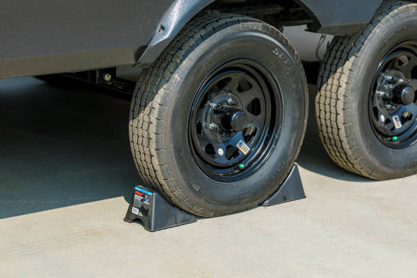 RV Trailer Wheel Chocked