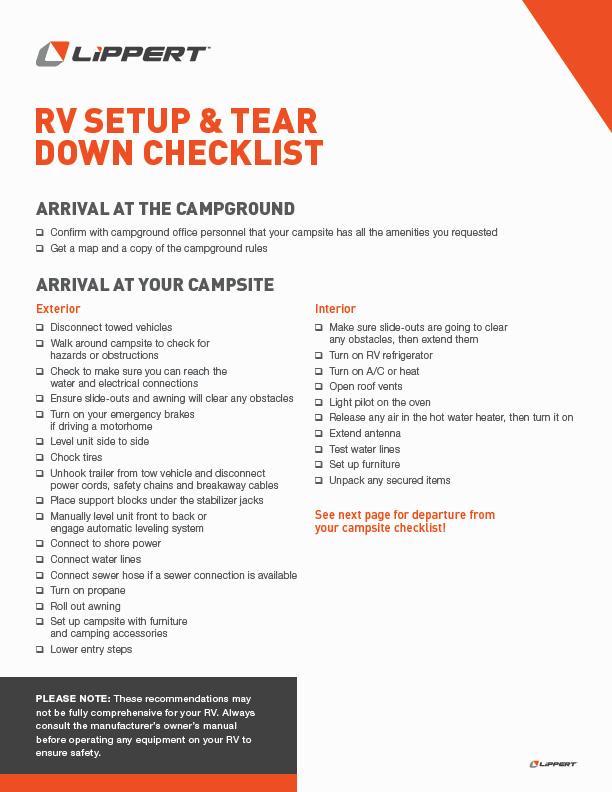 RV camping printable RV checklist PDF 