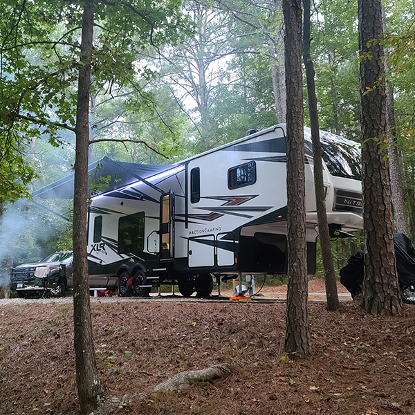 Toy hauler parked at a campsite in Georgia