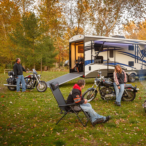 Motorcycle Campers with Toy Hauler Ramp Garage