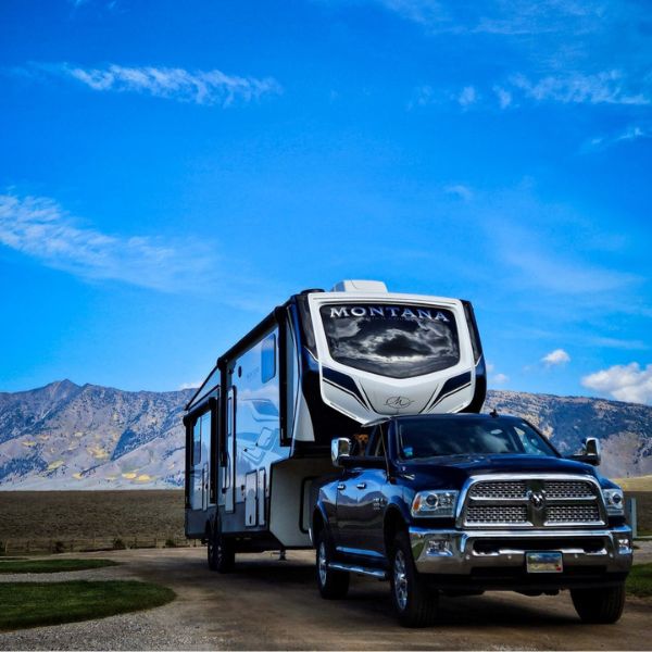 Truck and 5th wheel RV at Redrock RV Park 