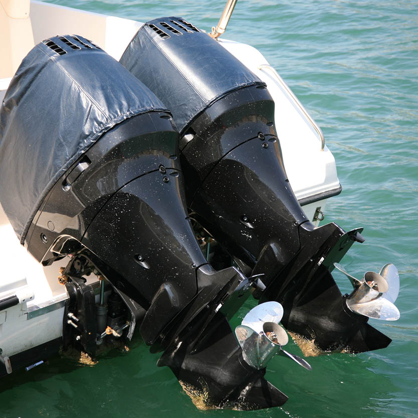 Twin boat motors with covers