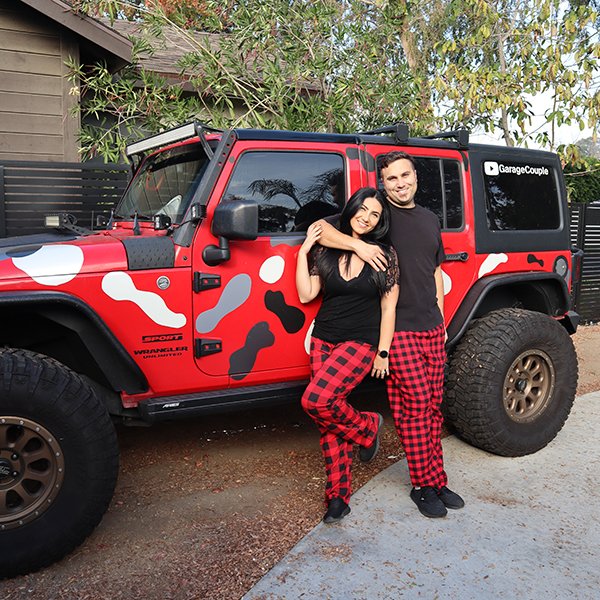 Garage couple with Jeep Wrangler