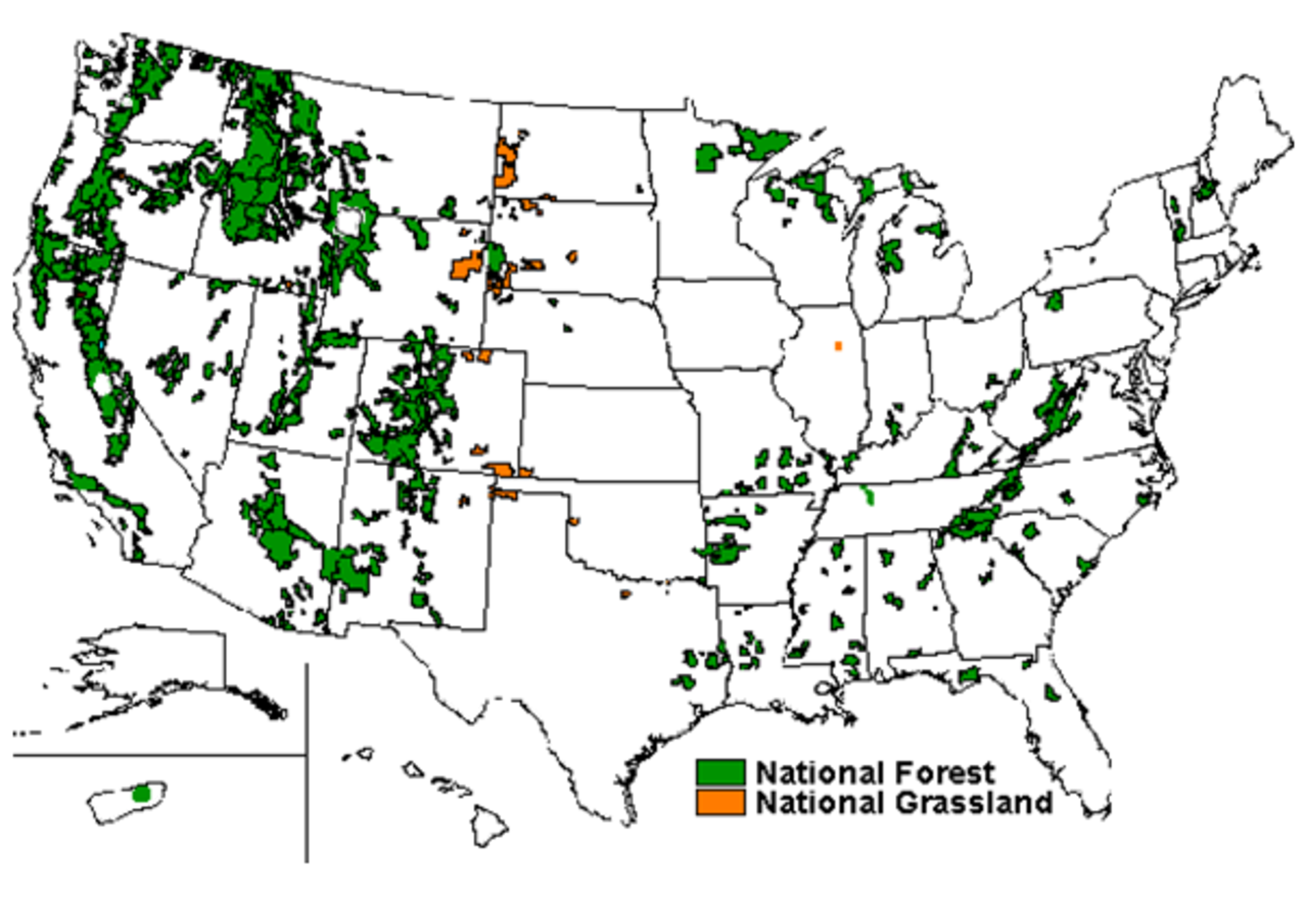 Map of US National Forests
