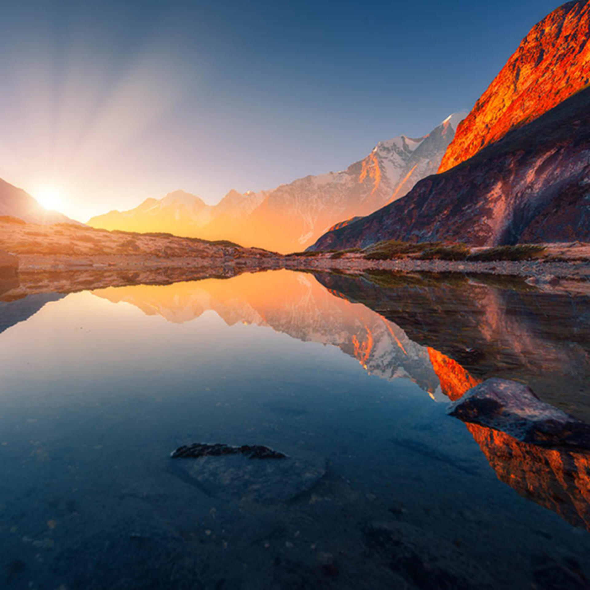 Beautiful mountain lake sunrise
