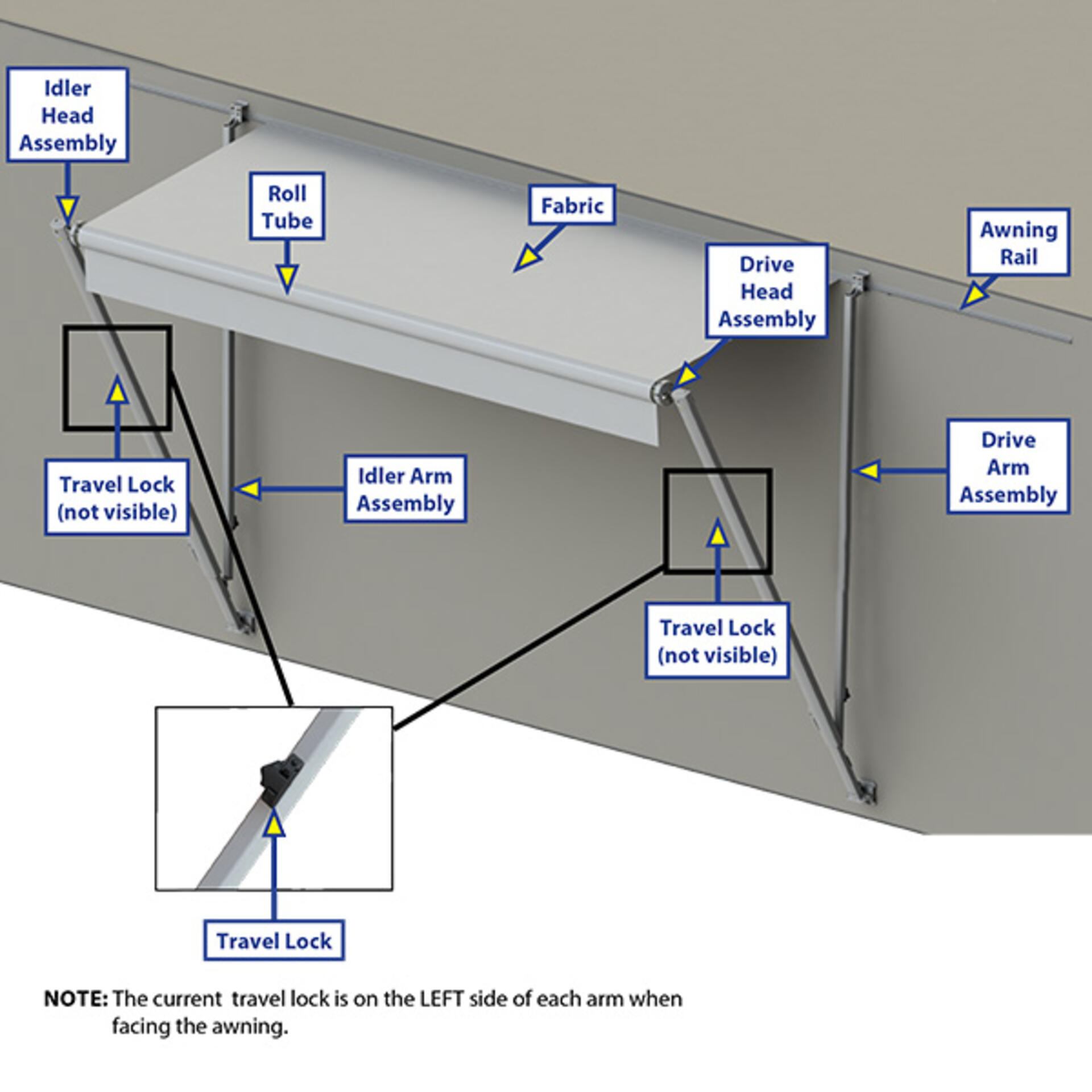 Classic RV Awning with Travel Locks Parts Diagram