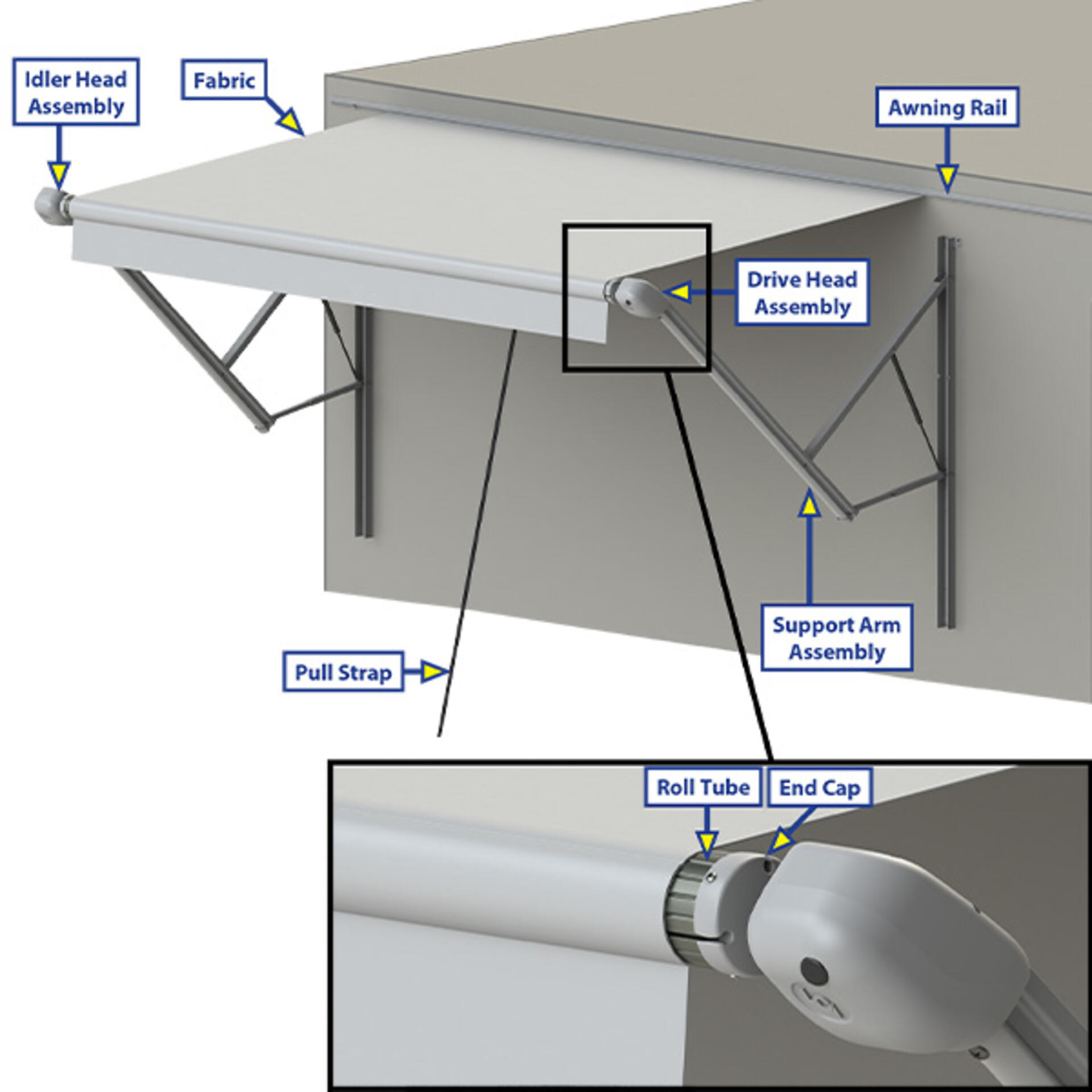 Pull-Strap-Style Manual RV Awning Parts Diagram