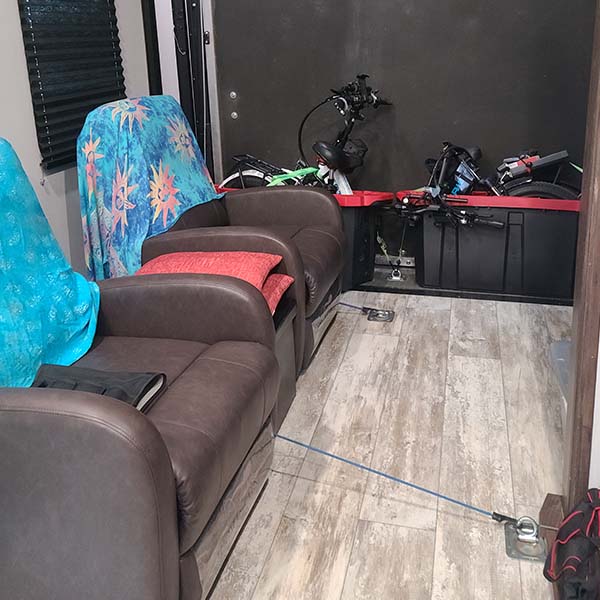 RV interior packed and ready for travel