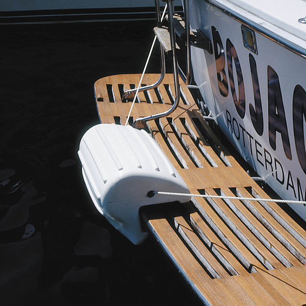 White transom boat fender boat bumper tied to deck - fender vs. bumper